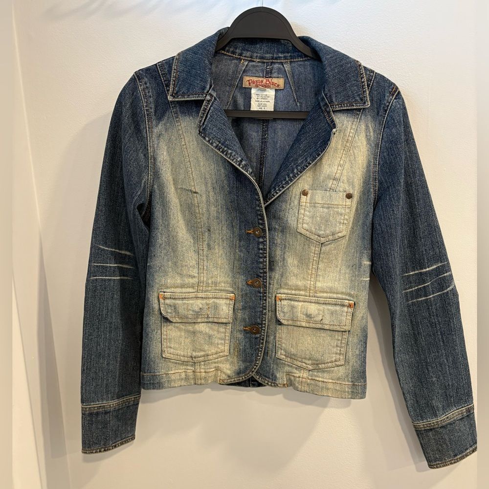 Vintage Paris Blues Edgy Denim Jacket - Blue and Cream